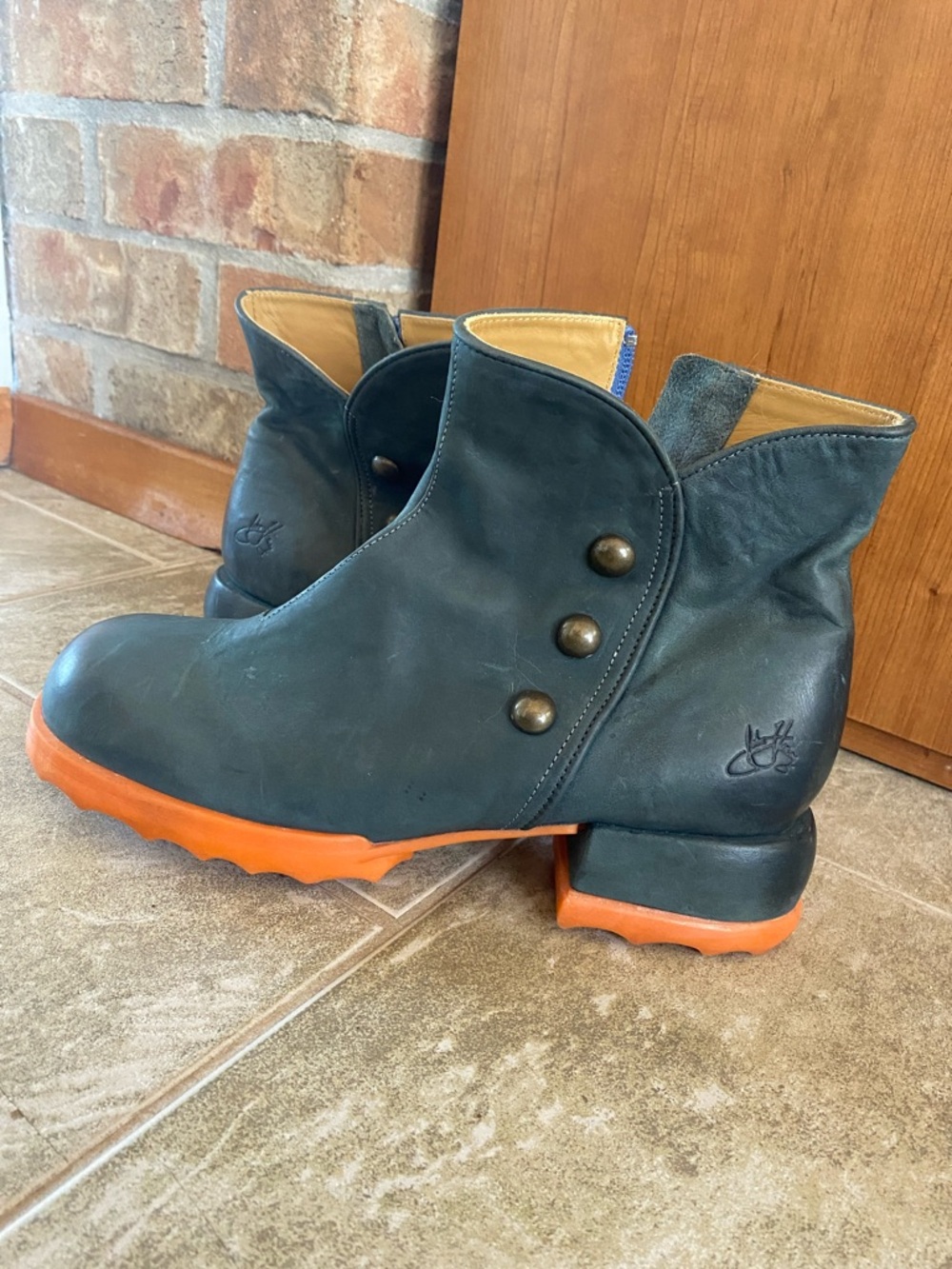 John Fluevog Teal and Tan Leather Boots